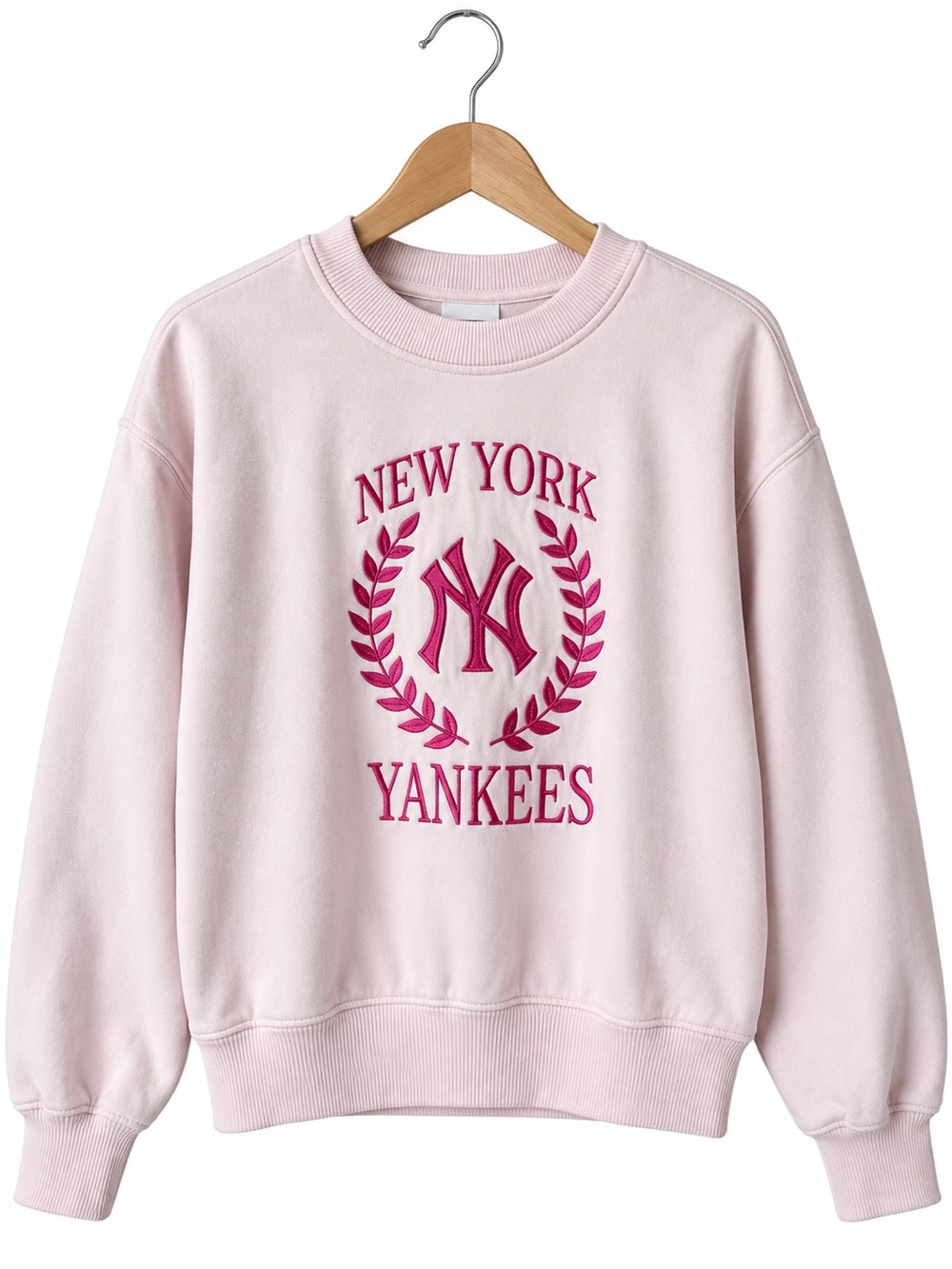 Genuine Merchandise Light Pink Crewneck Sweatshirt with Magenta NY Yankees Crest